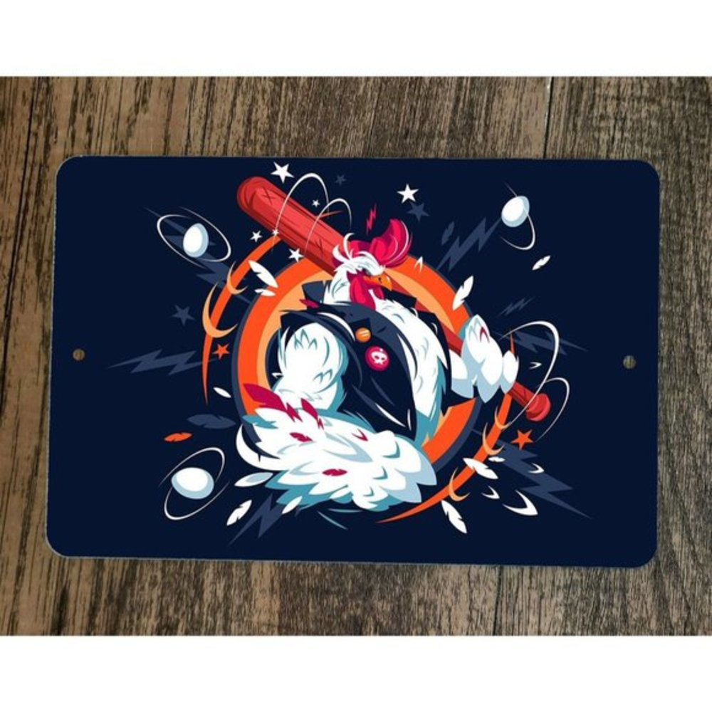 Rooster Baseball Cartoon Artwork 8x12‎ Metal Wall Sports Animal Sign